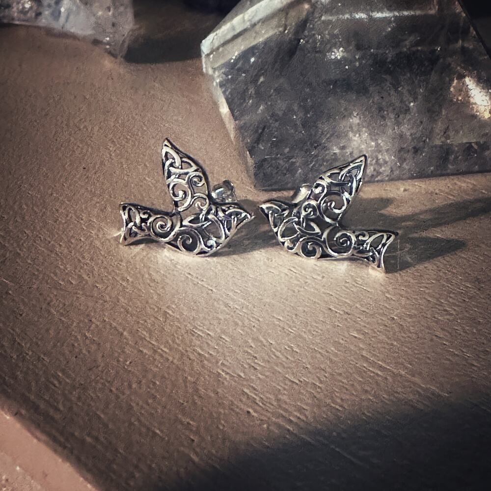 Sparrow Sterling Silver Filigree Bird Stud Earrings